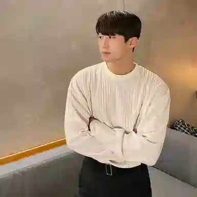 我是大卫 纹理感宽松打底衫基础款保暖套头圆领针织衫 男女同款