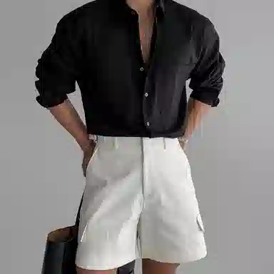 我是大卫 纯色条纹高级感宽松百搭大口袋设计氛围感长袖衬衫 男女同款