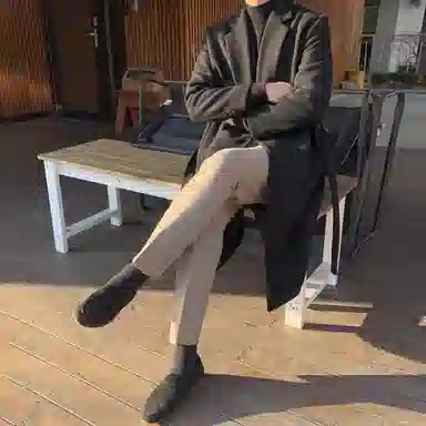 我是大卫 毛呢中长款经典韩版英伦风大衣 男女同款