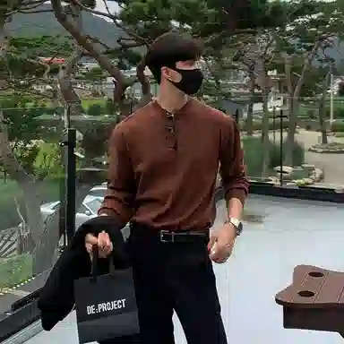 我是大卫 港风宽松慵懒风圆领纯色韩版打底针织衫 男女同款