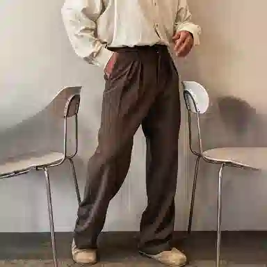 我是大卫 韩系宽松直筒双褶皱中腰商务百搭垂坠高级感休闲裤 男女同款