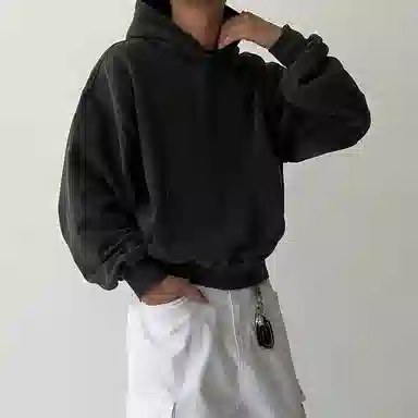 我是大卫 复古风高级感纯色连帽百搭卫衣 男女同款 碳色