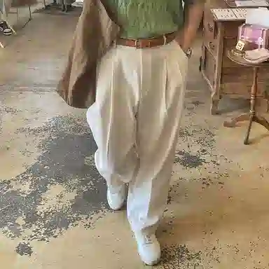 我是大卫 日系纯色简约直筒垂感阔腿宽松休闲裤 男女同款 米白色