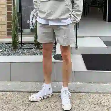 我是大卫 基础纯色百搭薄款抽绳直筒休闲短裤 男女同款