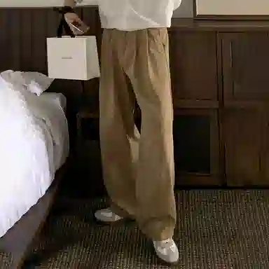 我是大卫 日系纯色复古直筒宽松休闲裤 男女同款 姜黄色