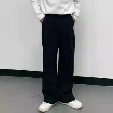 我是大卫 韩版时尚小众设计感简约百搭宽松直筒西装休闲裤 男款 黑色