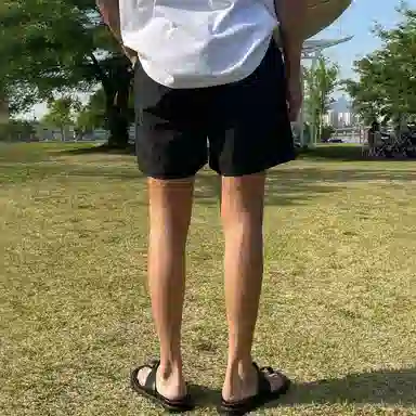 我是大卫 纯色中腰系带潮牌高街薄款透气宽松运动五分休闲短裤 男女同款 黑色