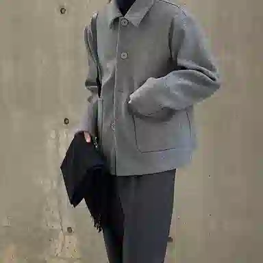 我是大卫 日系毛呢复古文艺风保暖厚款休闲外套夹克 男女同款