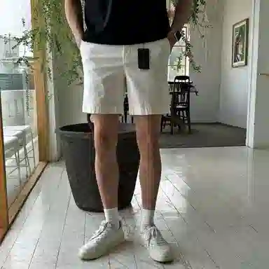 我是大卫 美式复古纯色简约宽松直筒五分休闲短裤 男女同款 白色