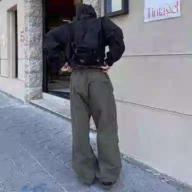 我是大卫 纯色美式机能连帽宽松夹克外套 男女同款 黑色