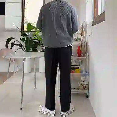 我是大卫 纹理复古打底慵懒感长袖针织衫 男女同款