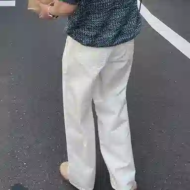 我是大卫 纯色简约基础款直筒休闲裤 男女同款 白色