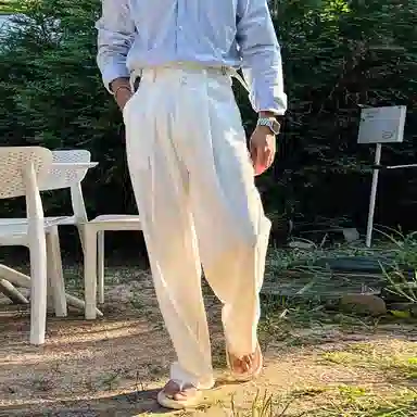 我是大卫 韩版松弛感两侧可调节直筒设计感百搭休闲裤 男女同款 白色