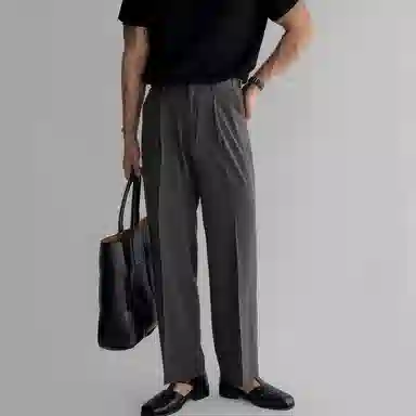 我是大卫 美式褶皱直筒侧边可调节腰带垂坠感免烫宽松休闲裤 男女同款