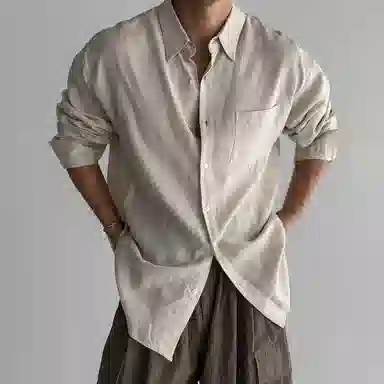 我是大卫 休闲薄款透气外套复古英伦雅痞慵懒风宽松长袖衬衫 男女同款