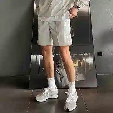 我是大卫 纯色简约抽绳直筒休闲短裤 男女同款