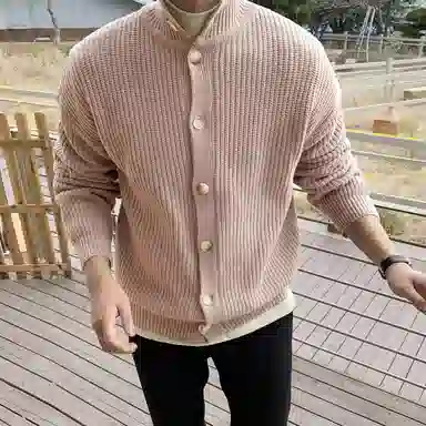 我是大卫 单排扣翻领简约基础韩版纯色百搭针织衫 男女同款