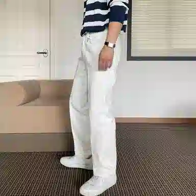 我是大卫 高街时尚纯色百搭宽松直筒简约牛仔裤 男女同款 白色