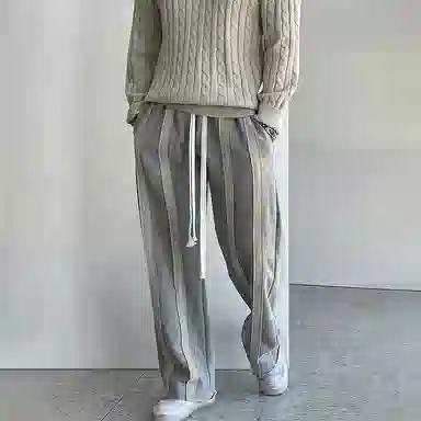 我是大卫 条纹阔腿合身系带休闲裤 男女同款