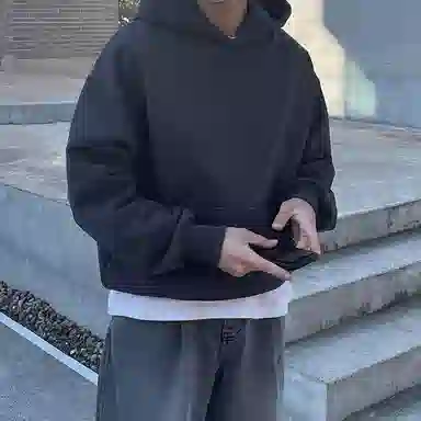 我是大卫 基础简约纯色重磅休闲落肩连帽休闲卫衣 男女同款