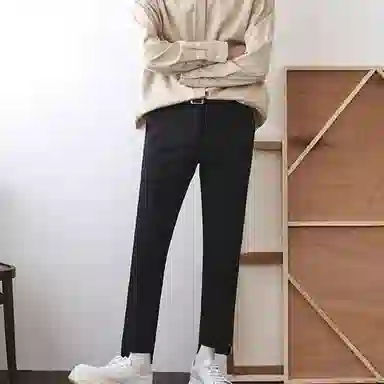 我是大卫 韩版潮流纯色百搭直筒学生宽松垂坠感休闲裤 男女同款 黑色