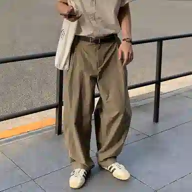 我是大卫 复古工装直筒高街宽松休闲裤 男女同款 绿色