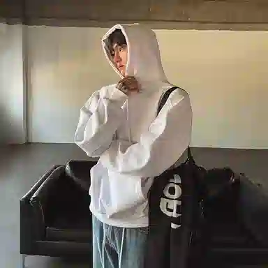 我是大卫 韩系套头连帽纯色上衣宽松小众设计感重磅卫衣 男女同款