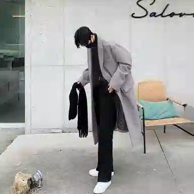 我是大卫 毛呢纯色中长款高级感保暖加厚韩版休闲外套大衣 男女同款