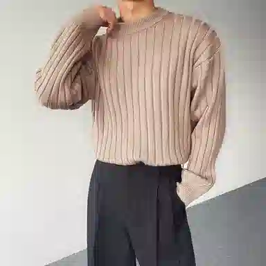 我是大卫 纹理感圆领基础款韩版套头针织衫 男女同款