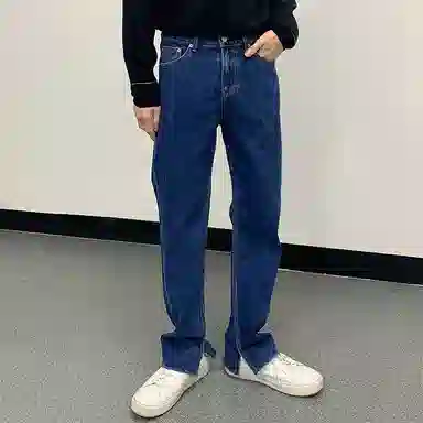 我是大卫 宽松坠感直筒中腰牛仔裤 男女同款 深蓝色