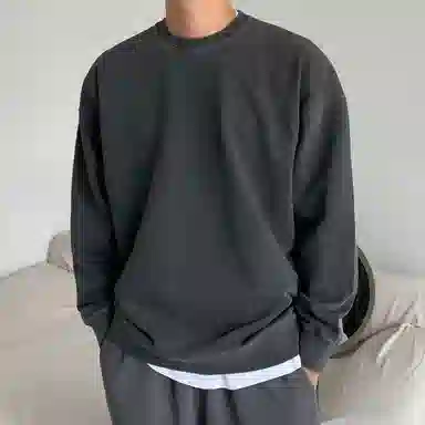 我是大卫 港风复古宽松圆领休闲纯色百搭长袖卫衣 男女同款