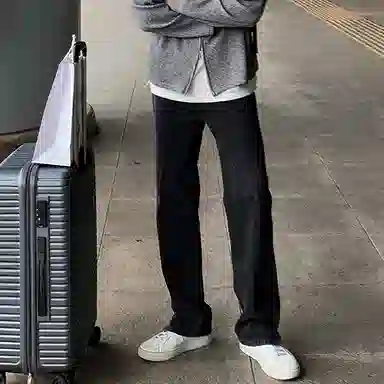 我是大卫 直筒宽松开叉休闲牛仔裤 男女同款 黑色