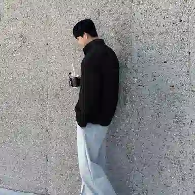 我是大卫 简约纯色慵懒风宽松拉链开衫外套百搭针织衫 男女同款