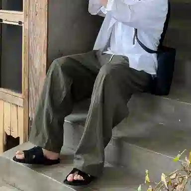 我是大卫 单掐褶松紧腰直筒裤慵懒风设计感宽松百搭休闲裤 男女同款