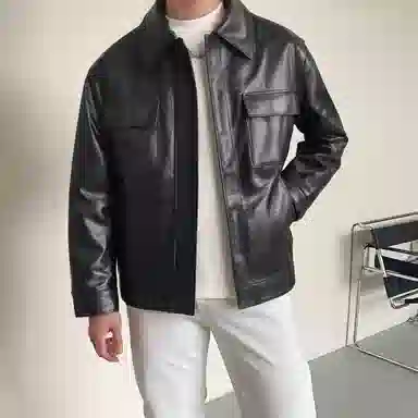 我是大卫 多口袋亮面立领复古简约工装飞行员夹克 男女同款