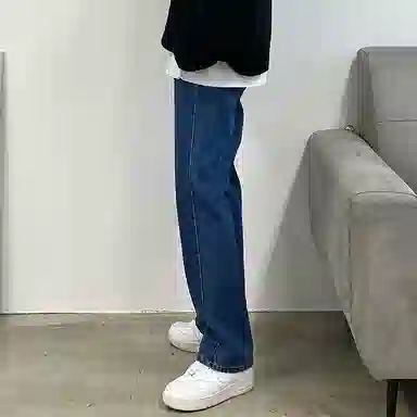 我是大卫 直筒合身休闲牛仔裤 男女同款 深蓝色