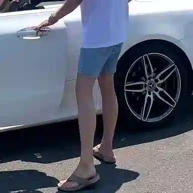 我是大卫 纯色拉链水洗宽松复古直筒宽松牛仔短裤 男女同款