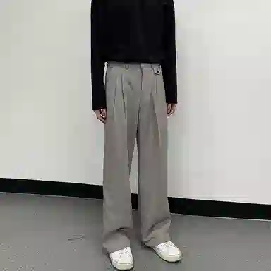 我是大卫 韩版免烫抗皱垂感拖地裤潮流百搭直筒宽松阔腿西裤休闲裤 男款