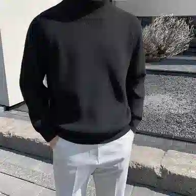 我是大卫 韩版高领纯色百搭加厚毛衣慵懒风内搭打底港风针织衫 男女同款