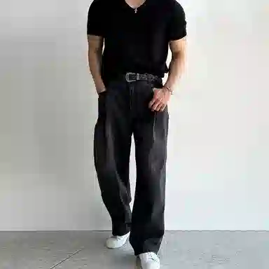 我是大卫 复古水洗做旧宽松休闲牛仔裤 男女同款