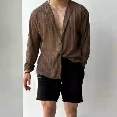 我是大卫 美式复古纯色缕空设计圆领单排扣长袖针织衫 男女同款