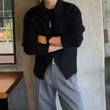 我是大卫 纹理感休闲百搭基础款翻领拉链开衫针织衫 男女同款