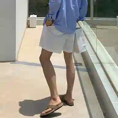 我是大卫 日系纯色百搭宽松直筒裤透气运动休闲短裤 男女同款 白色