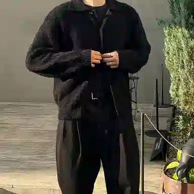 我是大卫 美式翻领开衫小众设计感韩系慵懒高级宽松针织衫 男女同款