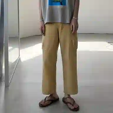 我是大卫 工装宽松美式复古高级感通勤户外大口袋直筒休闲裤 男女同款 深卡其色