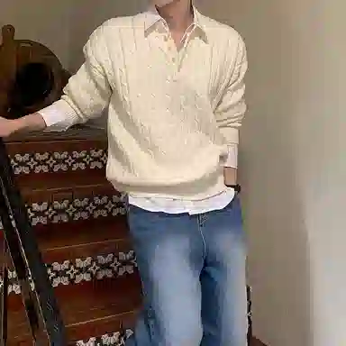 我是大卫 韩系慵懒纯色休闲简约百搭针织衫 男女同款