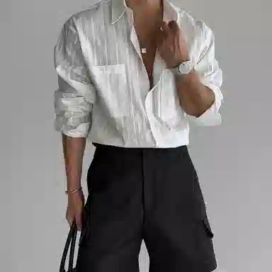 我是大卫 纯色条纹高级感宽松百搭大口袋设计氛围感长袖衬衫 男女同款