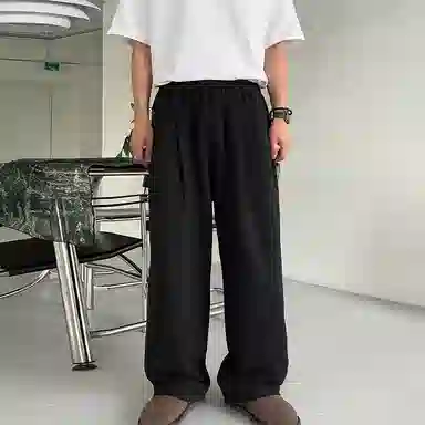 我是大卫 纯色百搭抽绳宽松直筒休闲裤 男女同款