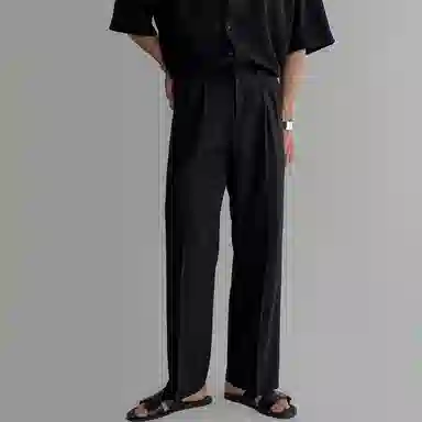 我是大卫 美式褶皱直筒侧边可调节腰带垂坠感免烫宽松休闲裤 男女同款