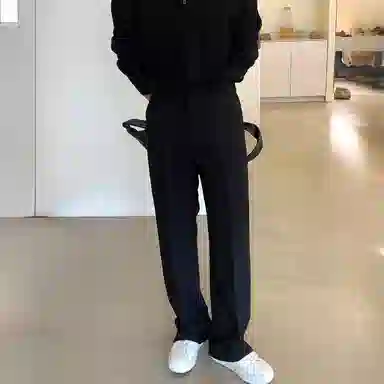 我是大卫 小开叉垂坠感宽松百搭纯色直筒小众设计感休闲裤 男女同款